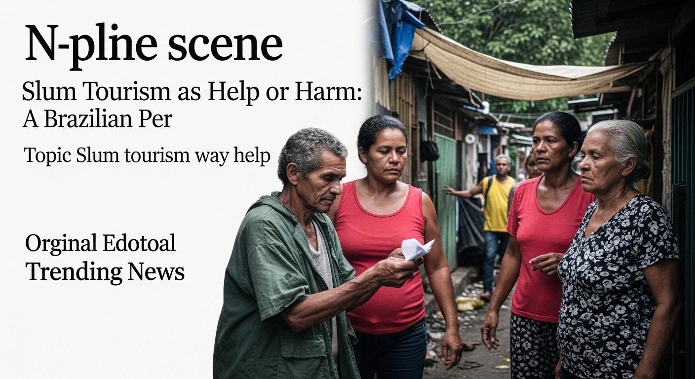 Tourists listening to a local guide in a Brazilian favela, illustrating responsible slum tourism