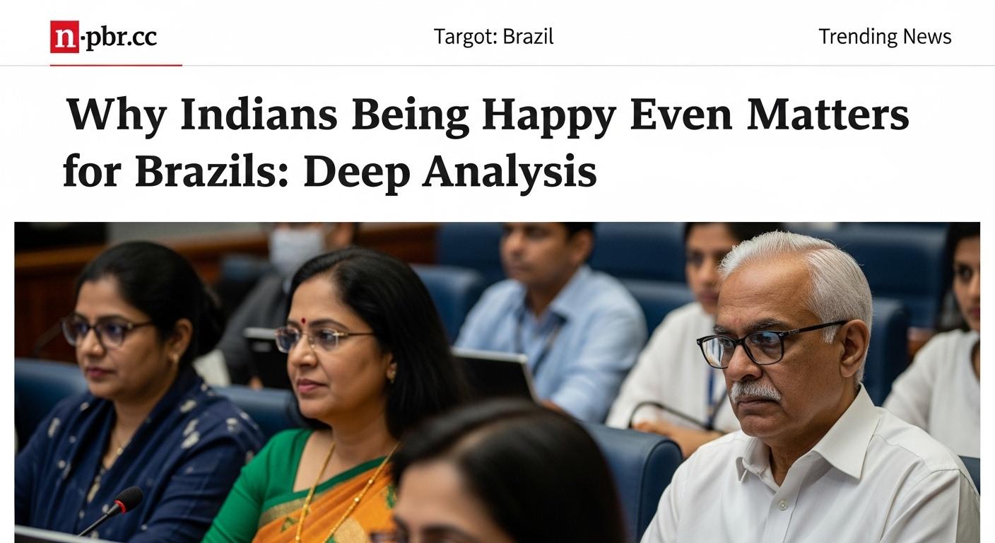 Editorial illustration of happiness data trends between India and Brazil in a newsroom setting