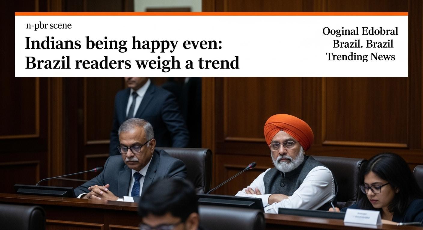 Brazilian editor reviews Indian happiness trend data in a newsroom