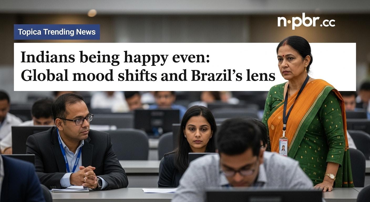 Editorial graphic showing India and Brazil with data charts representing happiness and economic mood.