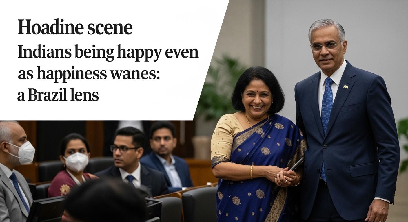 Graphic showing happiness trend in India with Brazil in the backdrop