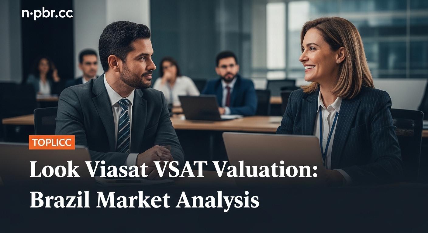 Editorial illustration of Viasat VSAT valuation context in Brazil with satellite dish and aviation icons