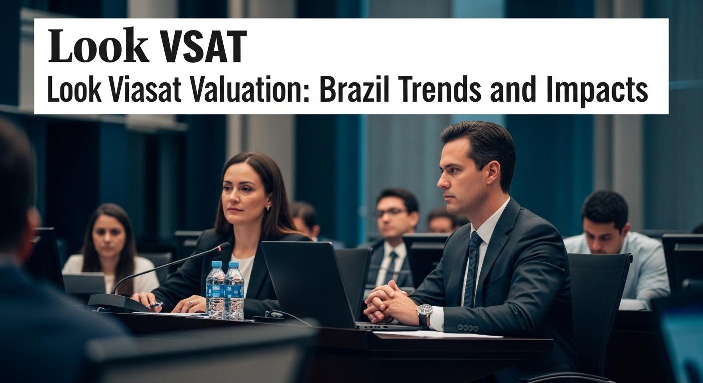 Satellite dish network over a Brazilian city at dusk.